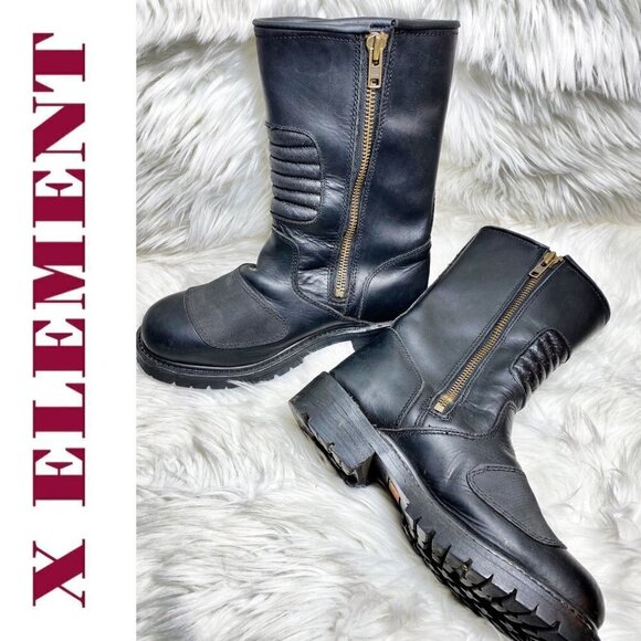 X ELEMENT Men's Black Leather Steel Toe Oil Resistant Moto Work Boots, Size 9 - Picture 4 of 14
